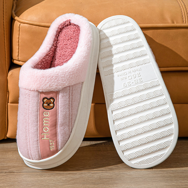 Men's Exterior Slippers for Autumn and Winter Indoor Thickened 2023 Home Fleece-lined Cotton Slippers for Women Couple Simple Fluffy Slippers