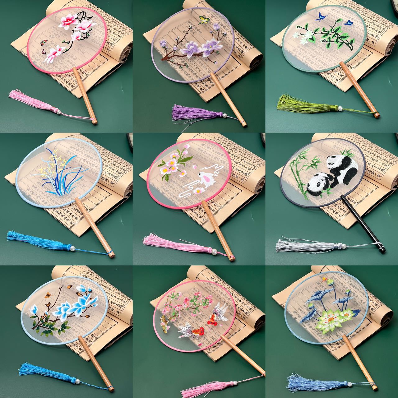 One-sided embroidery round fan * embroidery fan * Hanfu cartoon accessories * Chinese style cheongsam * Lotus crane fan antique