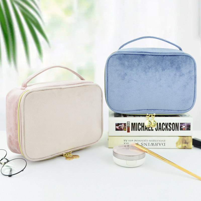 Velvet cloth cosmetic bag 2023 niche large capacity portable wash bag high-looking makeup tool storage bag