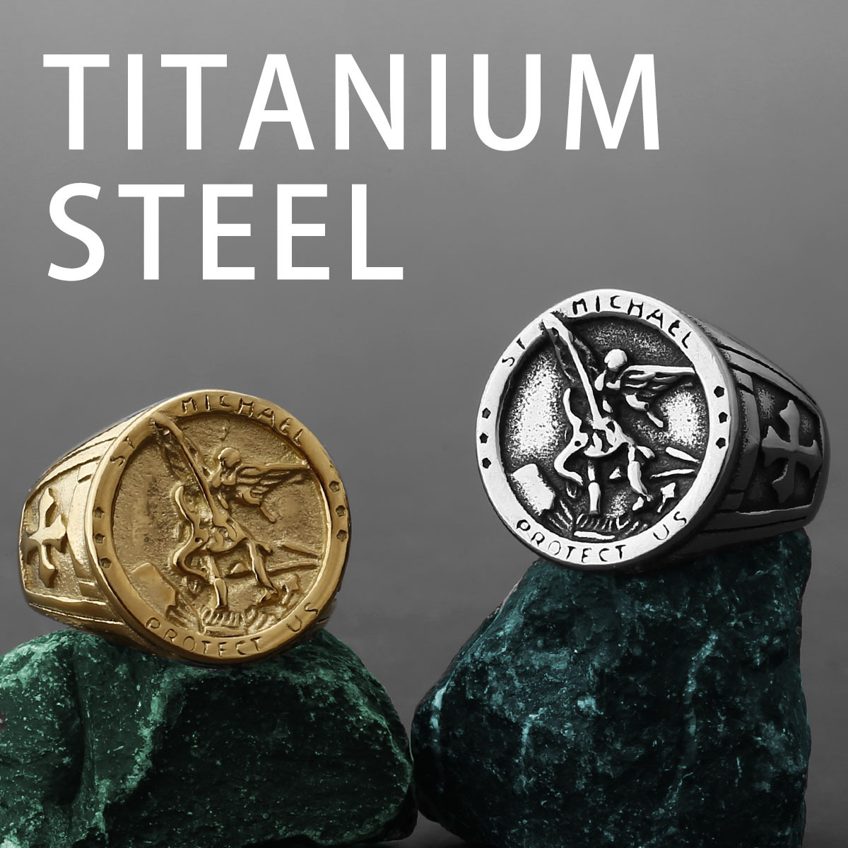 European and American Ancient Greek Mythology Jihad Angel Titanium Steel Ring Men's Religious Fashion Stainless Steel Ring Jewelry