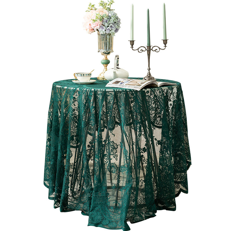 Cloth dad factory spot American ins style wedding Party vintage dark green lace hollow round tablecloth tablecloth