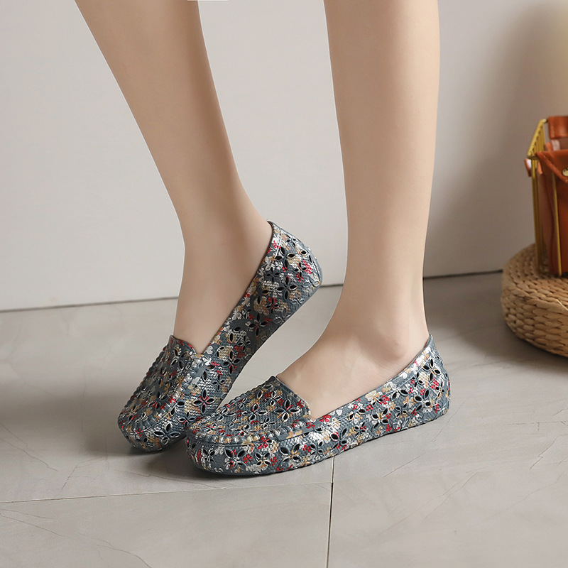 Youanmei Sandals Women's Mom Shoes Low-top Shallow Mouth Printed Flat Heel Flat Shoes Soft Sole Beach Shoes Summer Foreign Trade Shoes