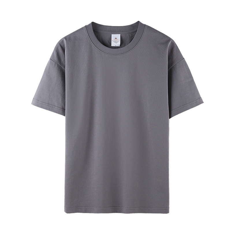 Combed Pure Cotton Shoulder Crewneck Short-sleeved T-shirt Men's and Women's Large Version Loose Solid Color Blank Advertising Shirt Half-sleeved Half-sleeved