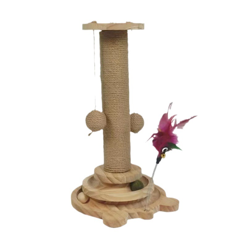 Cat Scratch Board Solid Wood Turntable Claw Grinder Cat Scratch Column Sisal Cat Turntable Cat Claw Fun Cat Toy Cat Climbing Rack Integrated