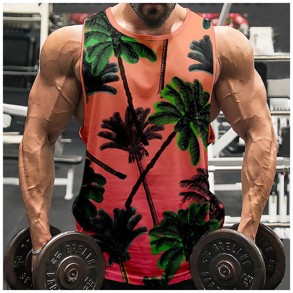 2023 European and American Cross-border New Hawaiian Style Coconut Tree Pattern 3D Digital Printed Loose Men's Vest