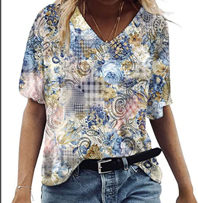 Cross-border European and American Digital Printing Series 3D Printing T-shirt V-neck 3d Printing Women's Short-sleeved T-shirt Top