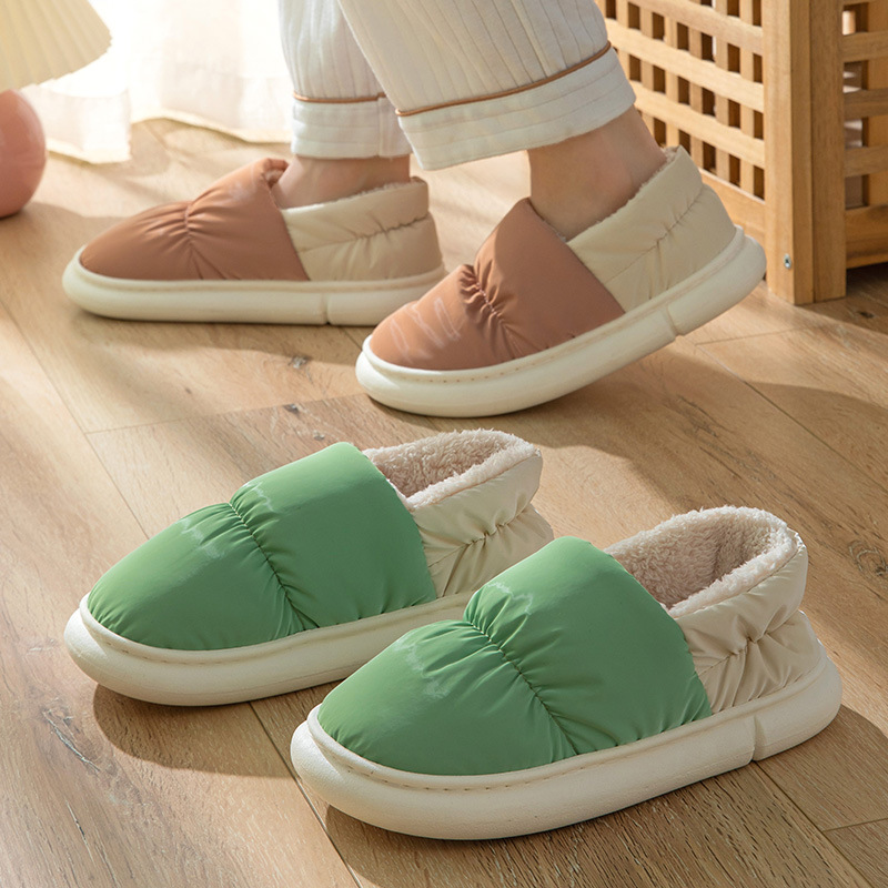 Down cloth cotton slippers for women couple home fleece-lined winter warm indoor thick sole outer wear thickened cotton-padded shoes for men_voghion.com