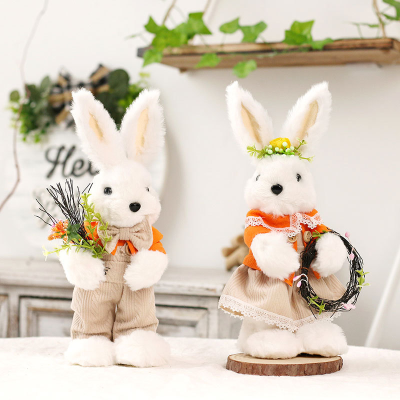 Cross-border Easter decorations ins cute plush Easter rabbit decoration doll home desktop decoration
