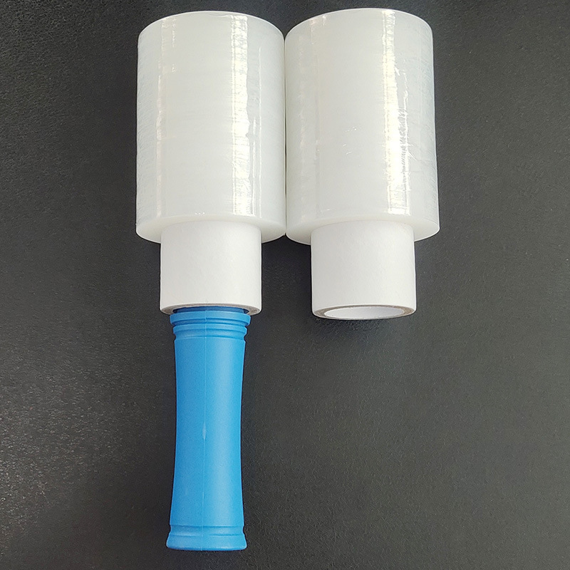 pe handle film mini stretch wrapping film factory transparent self-adhesive industrial cling film plastic handle wrapping film