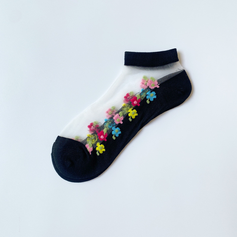 European and American popular women's mid-calf Crystal stockings spring and summer thin embroidered glass Silk women's socks middle-aged and elderly non-slip socks