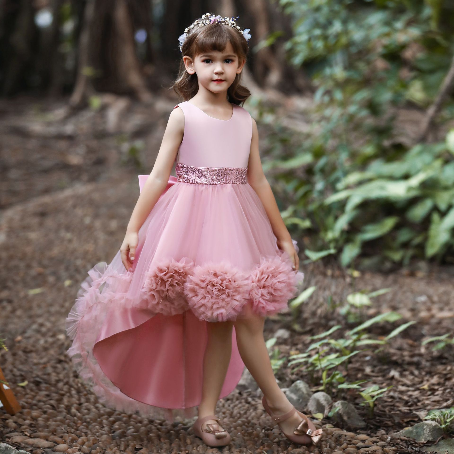 European and American Children's Dress Princess Dress Mesh Flower Tutu Dress Sleeveless Tail Piano Performance dress New