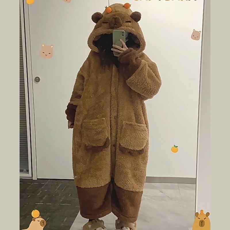 Capabala winter New thickened fleece nightgown cartoon cute style long coral fleece pajamas women's homewear