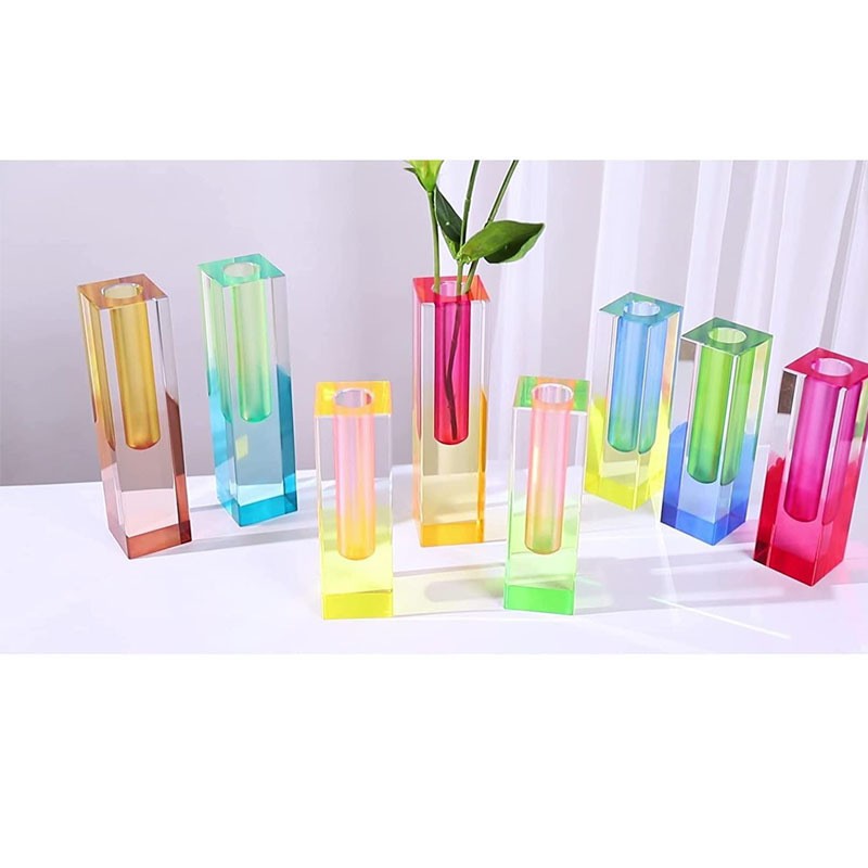 Simple Nordic ins Acrylic Gradient Vase Square Column Glass Bubble Flower Flower Arrange Hydroponic