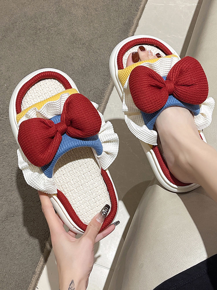 Women's Outdoor slippers princess shoes single slippers spring and autumn thin mute dormitory non-slip linen Four Seasons slippers