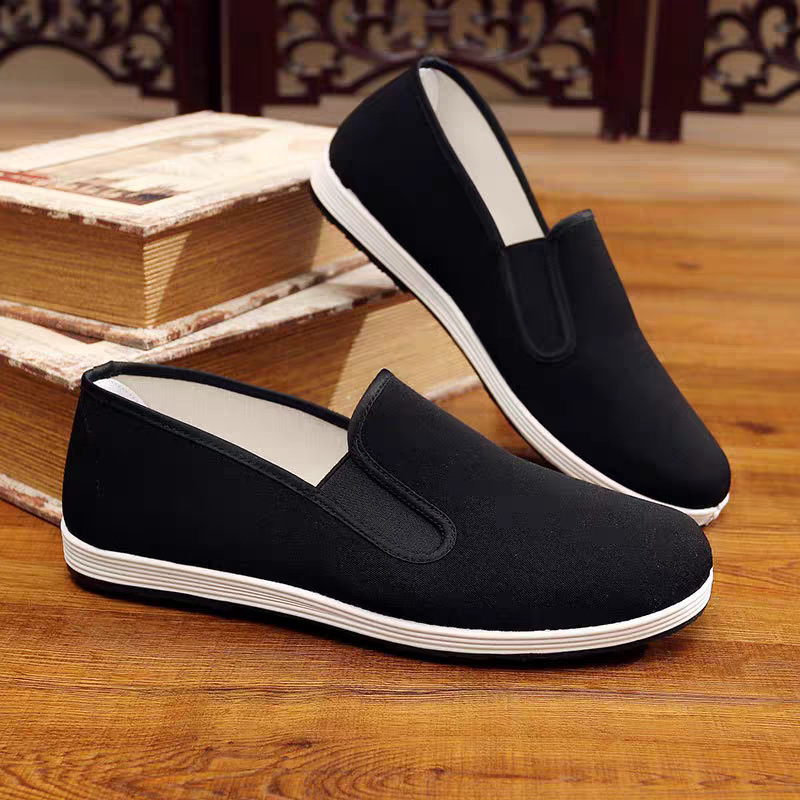 Spring and Autumn Old Beijing Cloth Shoes Men's Soft Sole Non-slip Breathable Dad Shoes Single-layer Shoes Middle-aged and Elderly Men's Casual Black Cloth Shoes