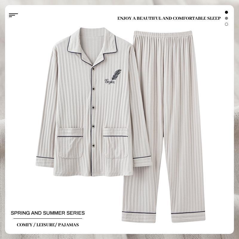 Men's pajamas men's spring and autumn long-sleeved casual simple fashion home wear men's autumn and winter cardigan plus size suit