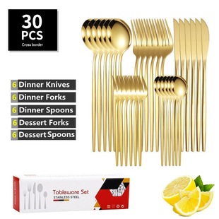 Cross-border Stainless Steel Tableware Portuguese Knife and Fork 30-piece Set Western-style Golden Steak Knife and Fork Spoon Light Luxury Gift Set