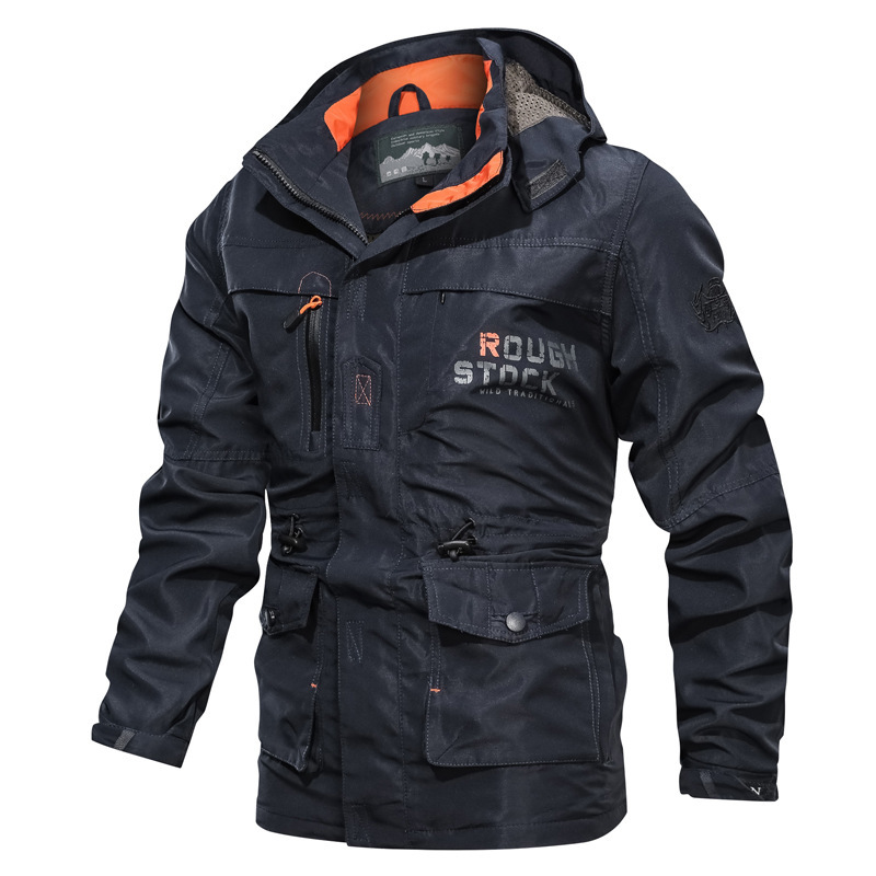 Cross-border AliExpress Charge Clothes Men's Middle and Long Casual Outdoor Hooded Large Size Jacket Men's Jacket Spring and Autumn 086