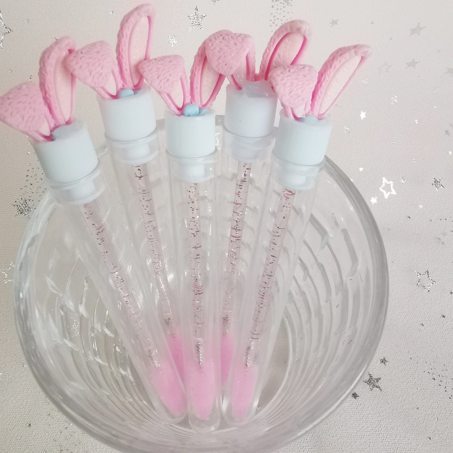 Cross-border test tube mascara brush rabbit ears non-disposable color crystal rod mascara brush eyebrow comb eyelash tool