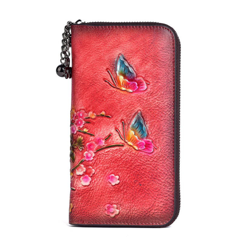 Live Daifa New Style Retro Chinese Style Wallet Top Layer Cowhide Small Handbag Multi-Card Long Zipper Clutch