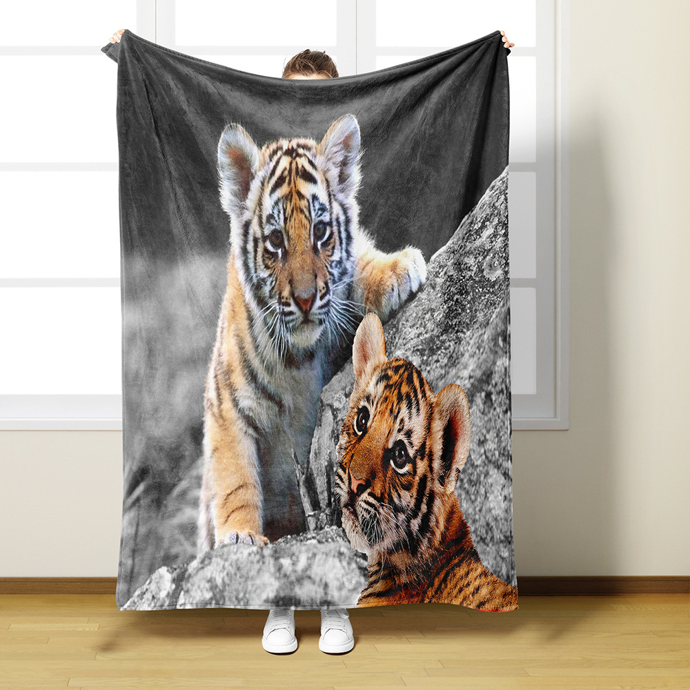 3D printing tiger pattern single layer blanket AliExpress cross-border digital printing Fara velvet blanket