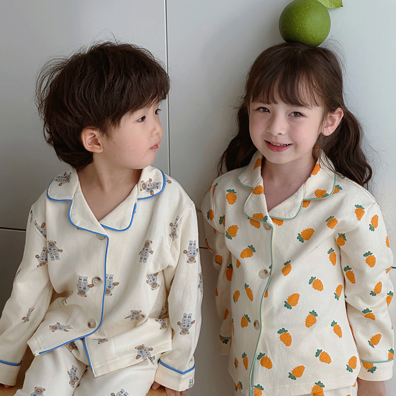 x25001里南希24春新款 韓版棉磨毛睡衣套 中小童印花家居服兩件套