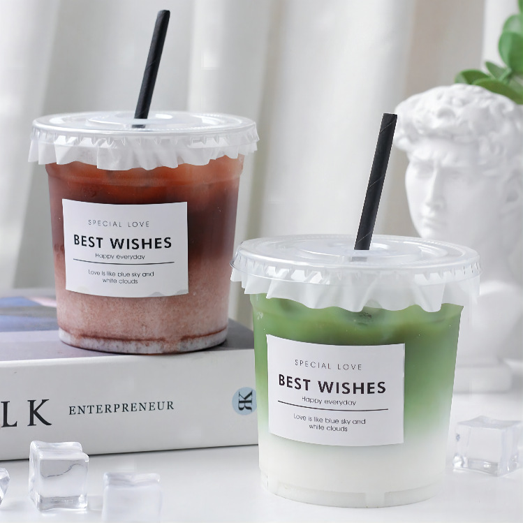 Internet celebrity coffee cup cold drink juice drink pet outerwear fat Cup disposable milk tea cup Dudu Cup 500ml