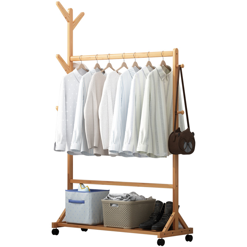 Coat Rack Floor Simple Modern Hanger Household Solid Wood Hanger Storage Rack Bedroom Clothes Rack Mobile Rack