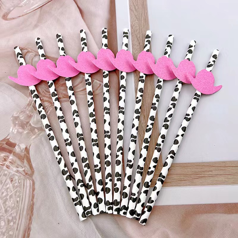Party creative decoration straw cow pink bowler paper straw disposable degradable beverage decoration