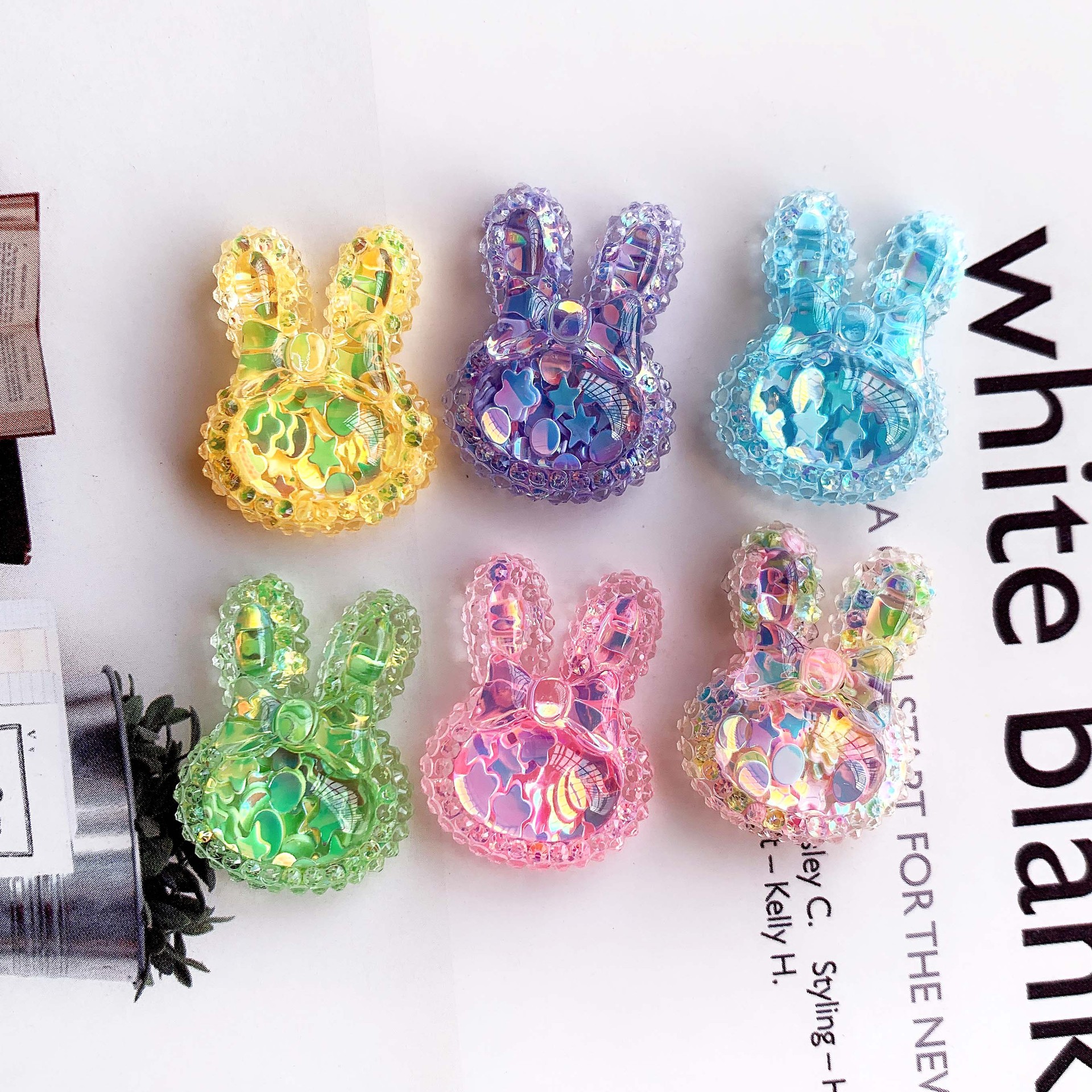 High transparent five-pointed star sequins rabbit head AB glue jewelry accessories diy hairpin accessories handmade hair accessories material