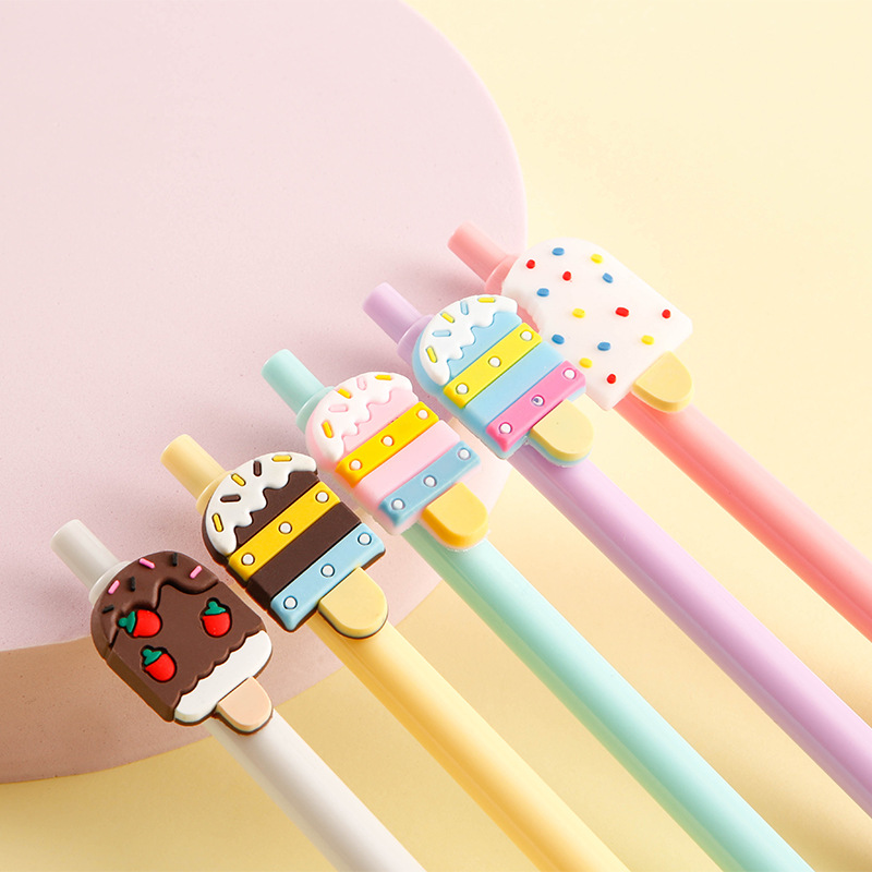 Cartoon cute student summer ice cream PVC soft glue popsicle popsicle stick pen small fresh ballpoint pen