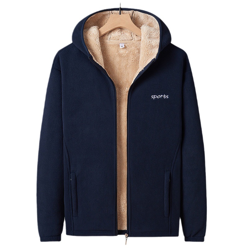 Fleece-lined thick polar fleece cardigan hooded sweater men's plus size loose casual jacket lambswool warm fleece jacket