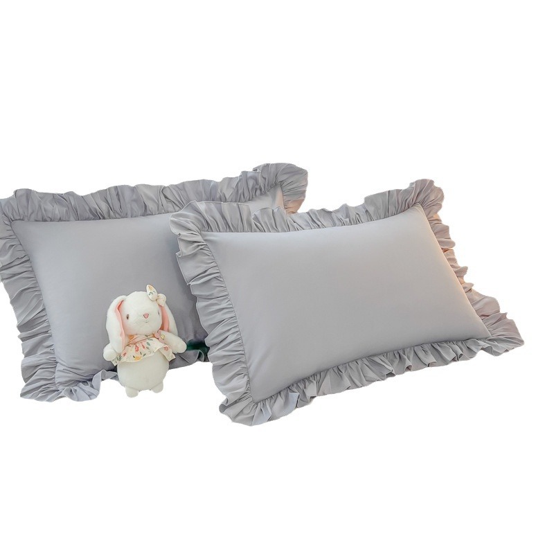 2025 factory direct Korean princess style solid color washed cotton ruffled pillowcase ins style pillowcase single product