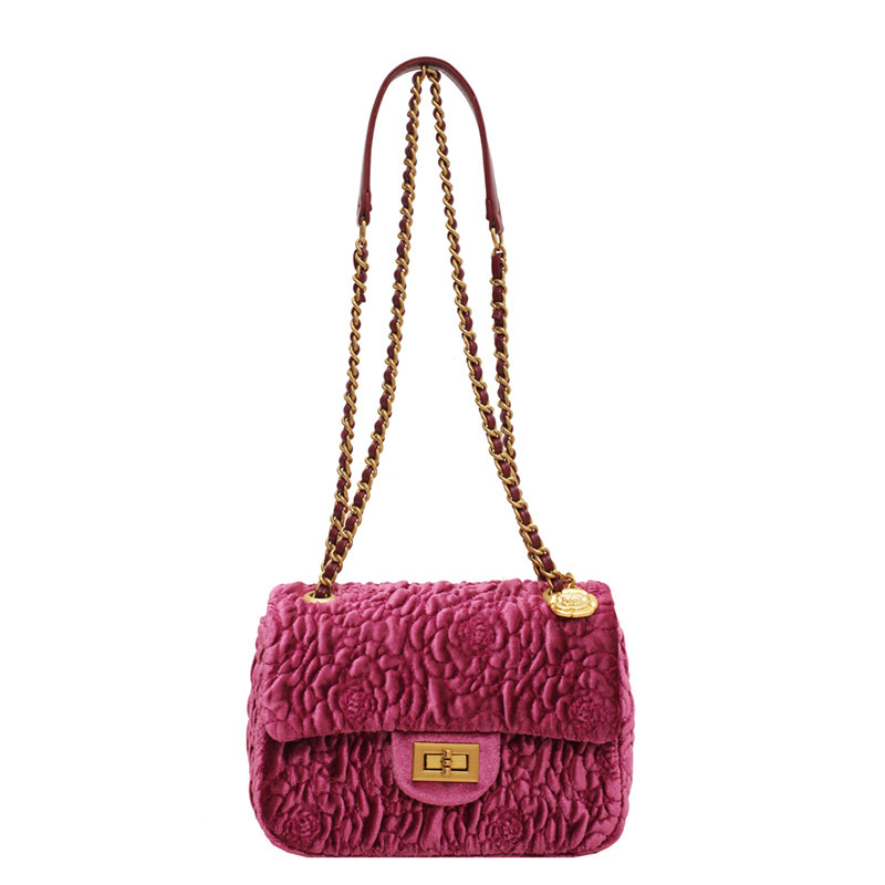 Autumn and Winter Bag Women's 2023 New Fashion Camellia Velvet Chain Small Square Bag Square Fatty Underarm Bag Crossbody Bag
