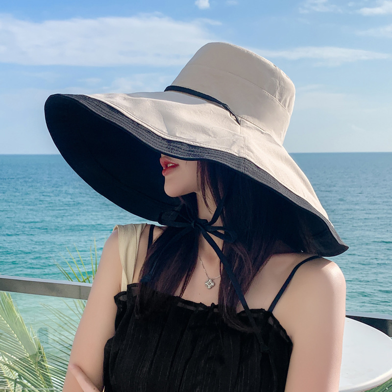 2022 Summer New Hats Women's Seaside Vacation Sunscreen Hat with Large Eaves Double-sided Windproof Sun Hat with Large Edge