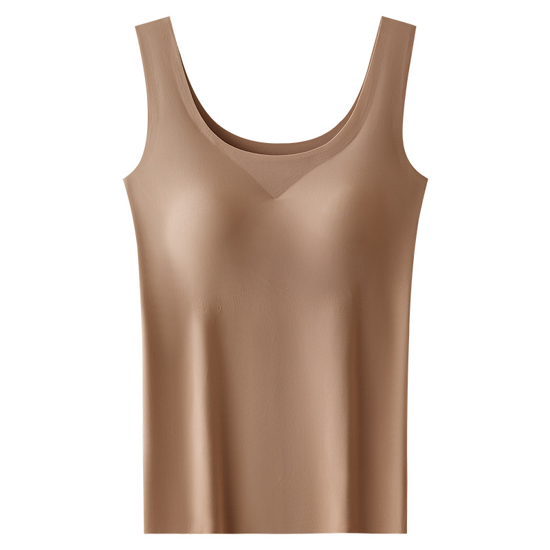 Ice Silk Seamless One-Piece Base Shirt with Chest Pad Women's Wide Shoulder Vest White Thin Sleeveless Outer Wear Top