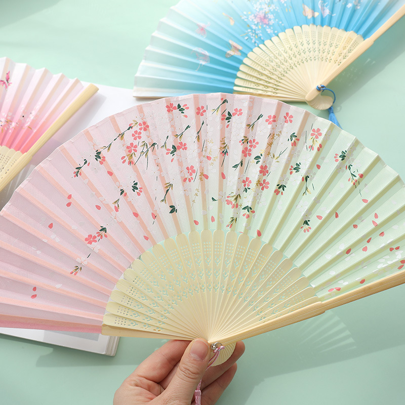 Fan Folding Fan Antique Chinese Style Women's Hanfu Cheongsam Dance Children's Students Summer Portable Folding Small Fan