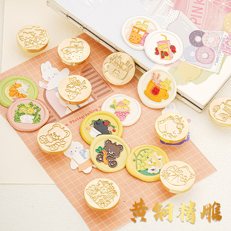 June mid-fire paint seal adorable dessert series brass carved DIY seal decorative seal