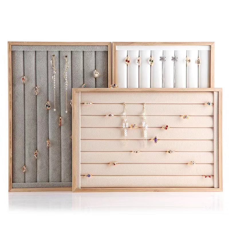 Wood and Bamboo Jewelry Display Box for Rings, Pendants, Necklaces, Earrings, Studs, Bracelets, and Accessories