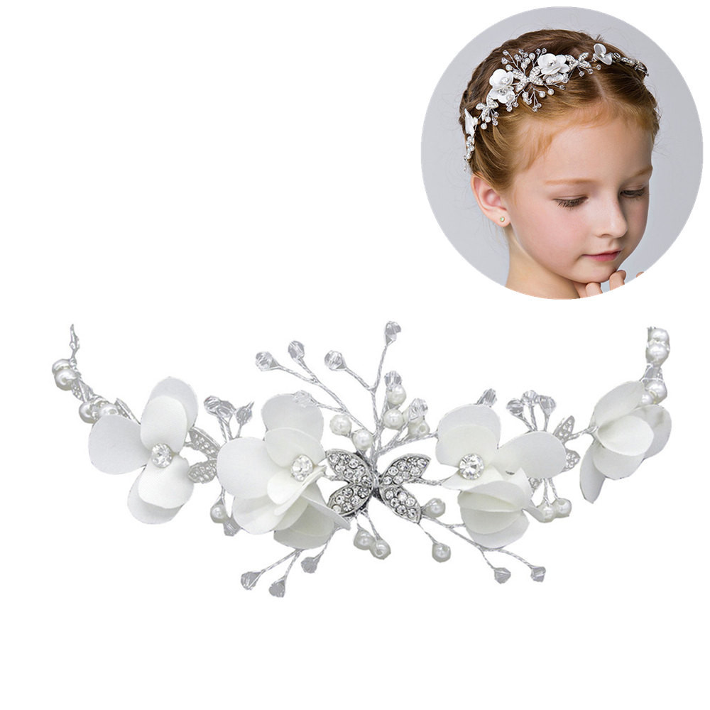 Amazon Children's Hair Accessories Little Girl's Headwear Princess Hair Band Korean Style Girls' Headflower Birthday Performance Accessories White