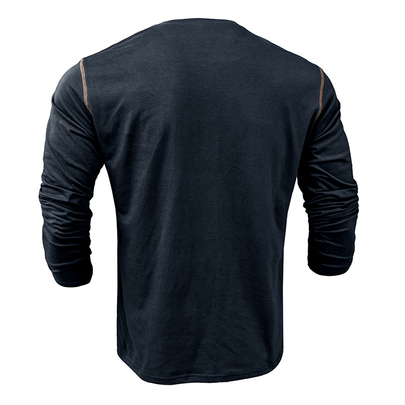 2024 European and American men's Henry shirt foreign trade long sleeve t-shirt men Amazon color matching knitted t-shirt men wholesale