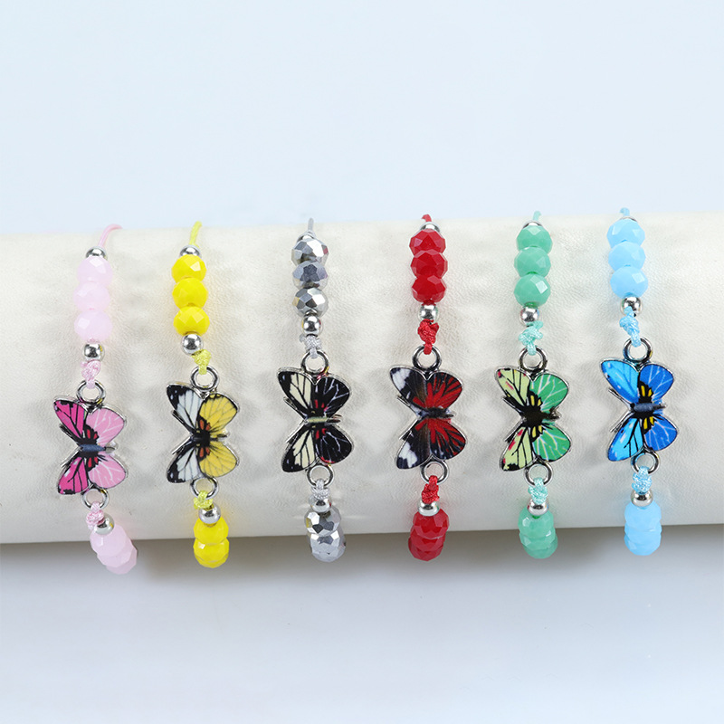Cross-border new crystal beaded colorful butterfly bracelet Summer Girl woven bracelet multiple manufacturers long term in stock