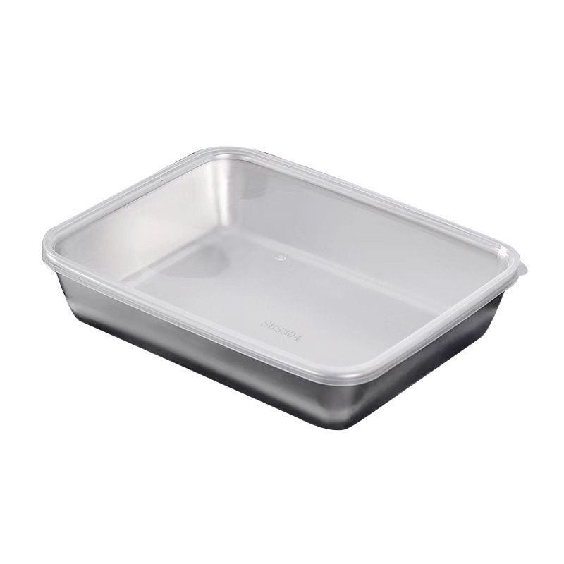 Thickened Stainless Steel Square Plate with Lid Household Rectangular Magnetic Small Fresh-keeping Box Tray Towel Display Plate Square Basin