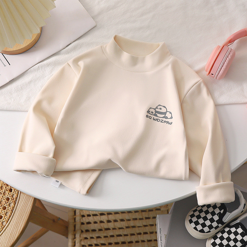 Children's half turtleneck de Velvet bottoming shirt top boys' and girls' inner wear warm spring and autumn clothes middle and big children's underwear winter