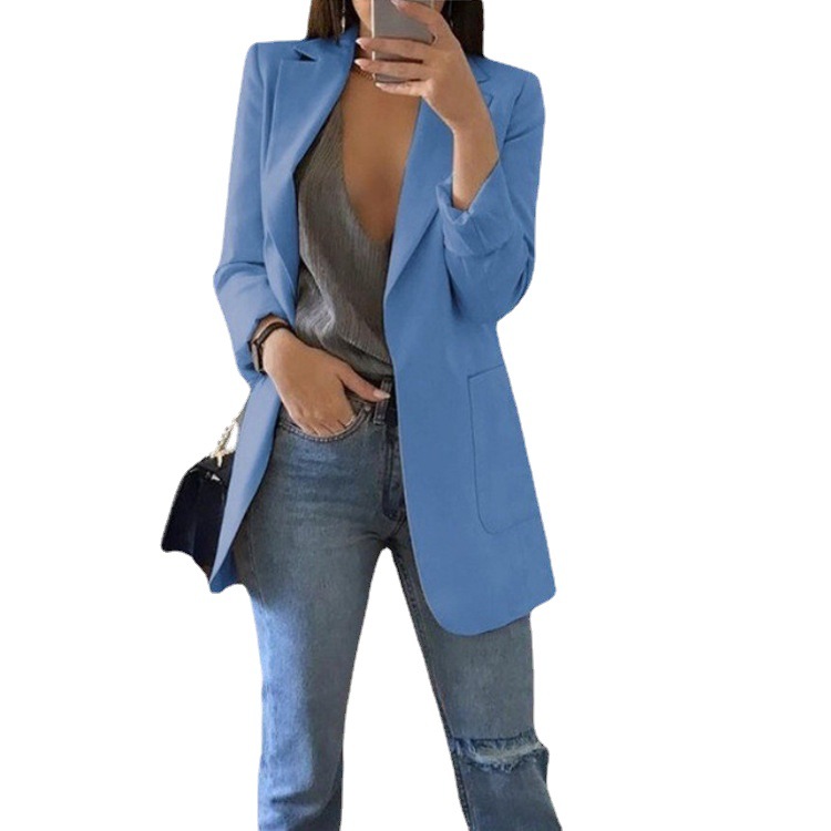 Amazon 2023 Autumn and Winter New Cross-border Solid Color Suit Collar Slim-fit Cardigan Elegant Suit Jacket Women's Clothing
