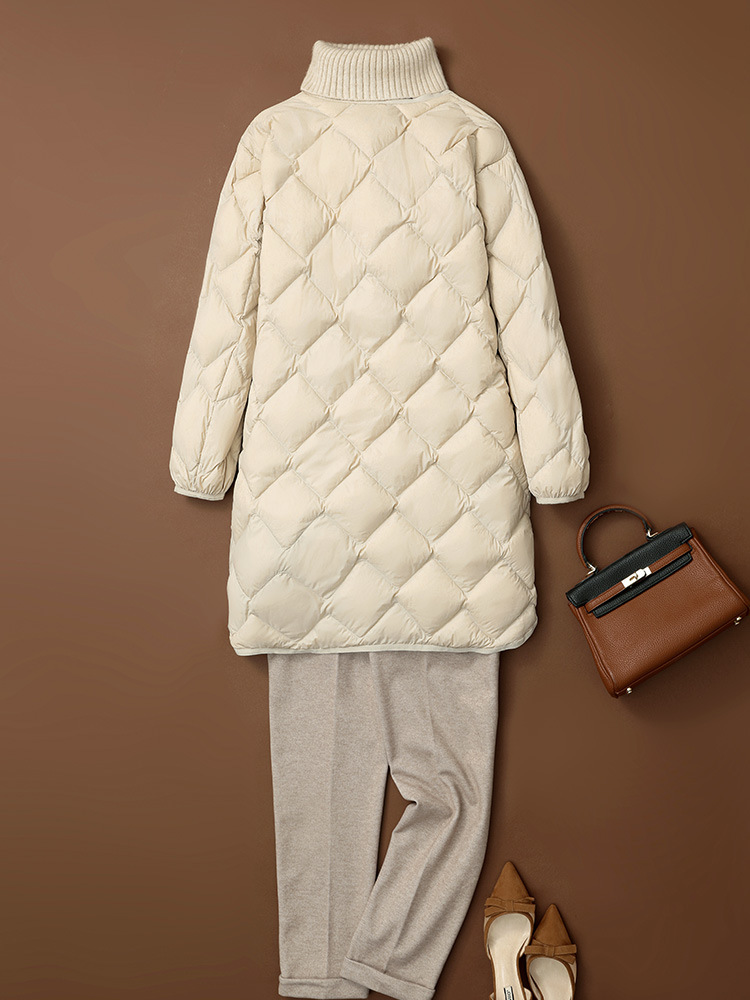 Cross-border lightweight down jacket Women's Mid-length autumn and winter New V-neck long Korean style coat collarless liner trendy off-season