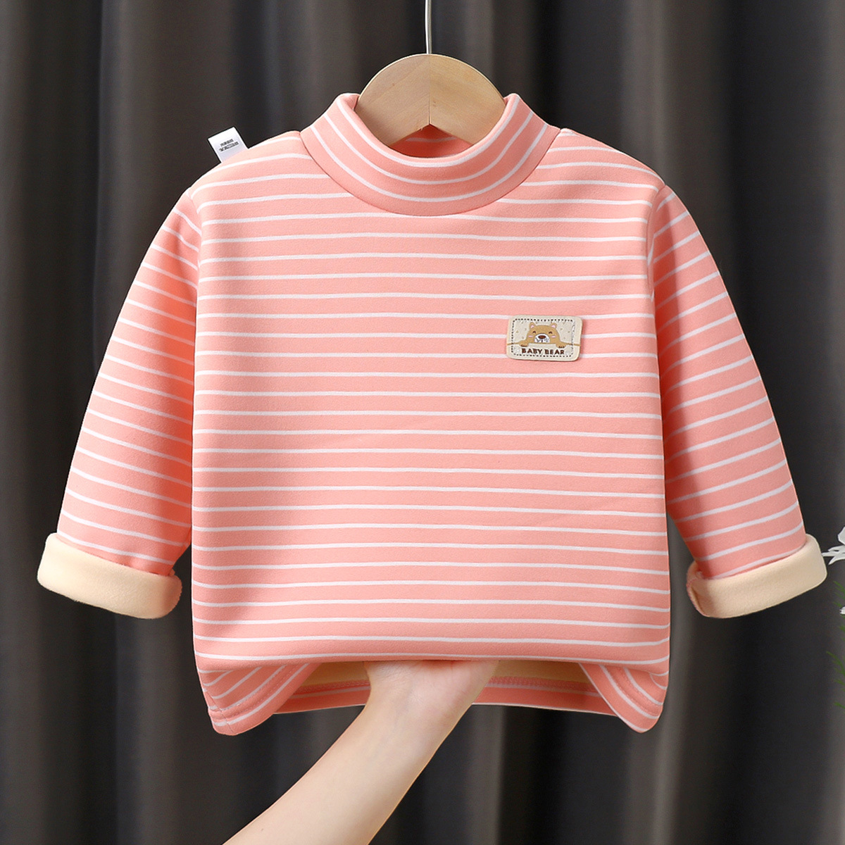 Children's Fleece-lined Base Shirt Autumn and Winter New Thickened Warm Baby's T-shirt Girls' Mid-high Collar Warm Top Children's Wear