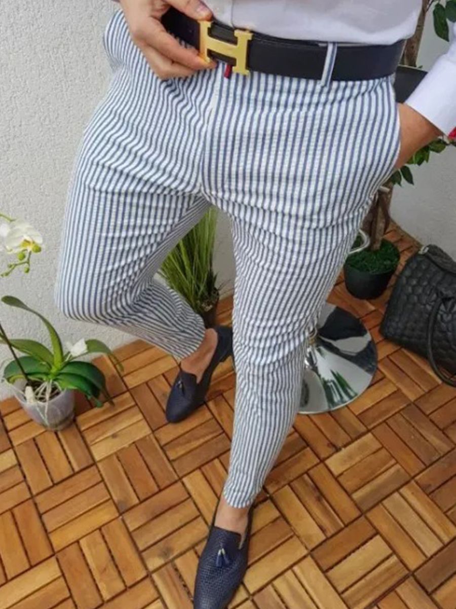 New European and American men's casual trousers plaid pants in stock