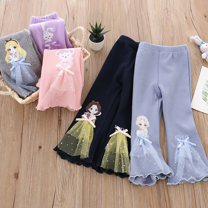 Girls autumn new pants children's clothing 2023 leggings bell-bottom pants princess cartoon printing foreign trade a generation of hair