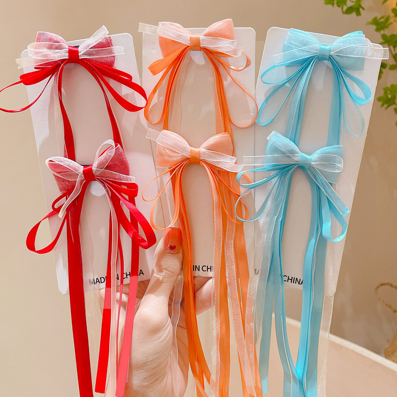 Hanfu headdress girl hair band tie hair bow braid hair clip girl princess long ribbon hairpin hair accessories wholesale